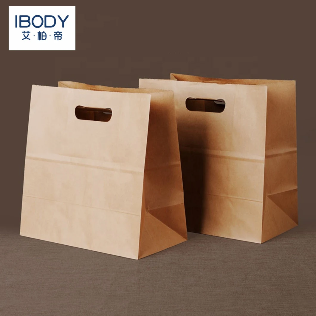 Gift Die-Cut Paper Bag for Grocery Take Away Carry out Kraft Paper Bags